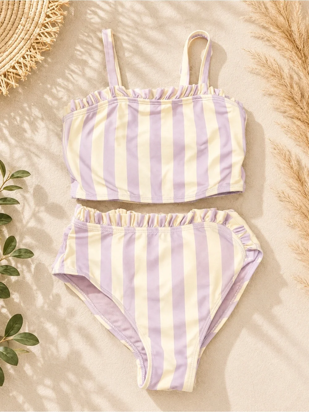 2 Pack! Habitual Girls 7/8 Two Piece Bathing Suits-Lilac/White, Navy Blue/White